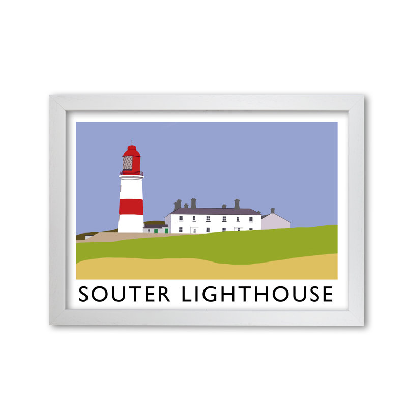 Souter Lighthouse by Richard O'Neill - Print, 21cm H x 29.7cm W x 3cm D, White Framed