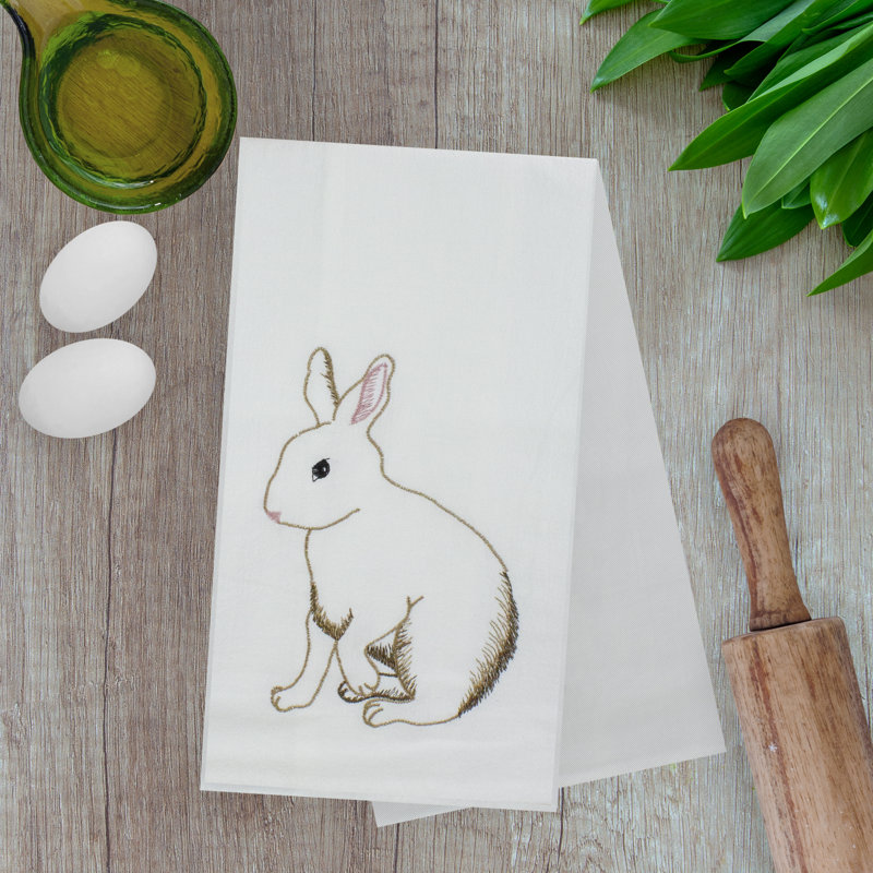 Serviette de toilette lapin en coton blanc et brun de 63,5 cm