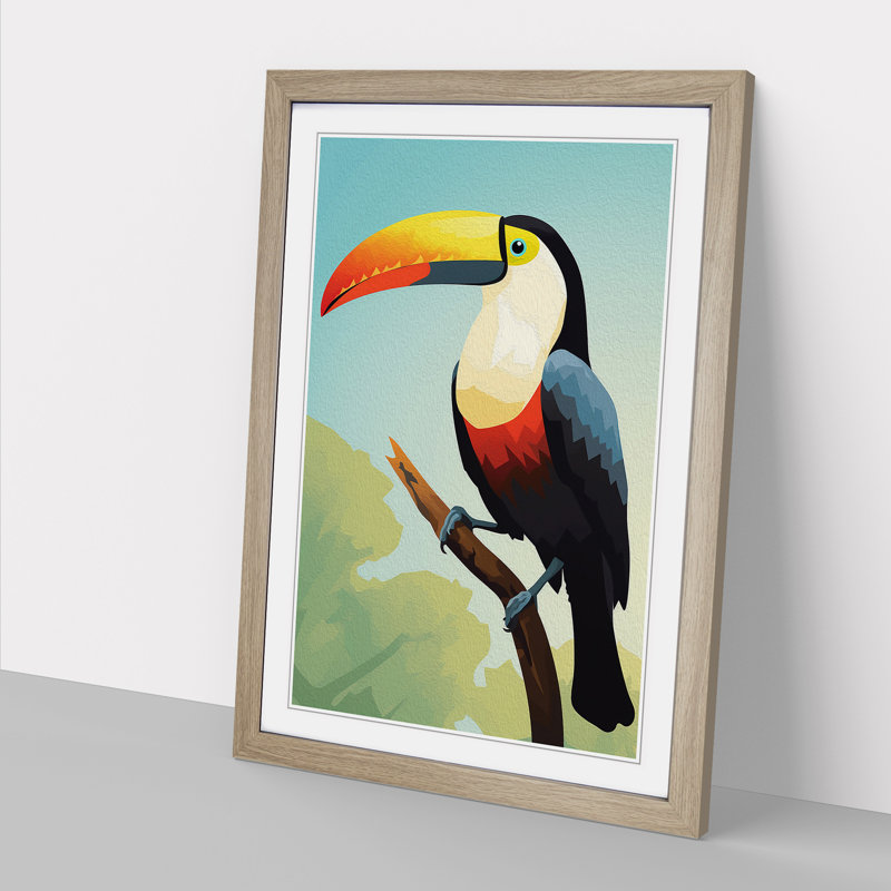 Toucan Minimalism - Single Picture Frame Print on Wood, 34cm H x 25cm W x 2cm D, Oak