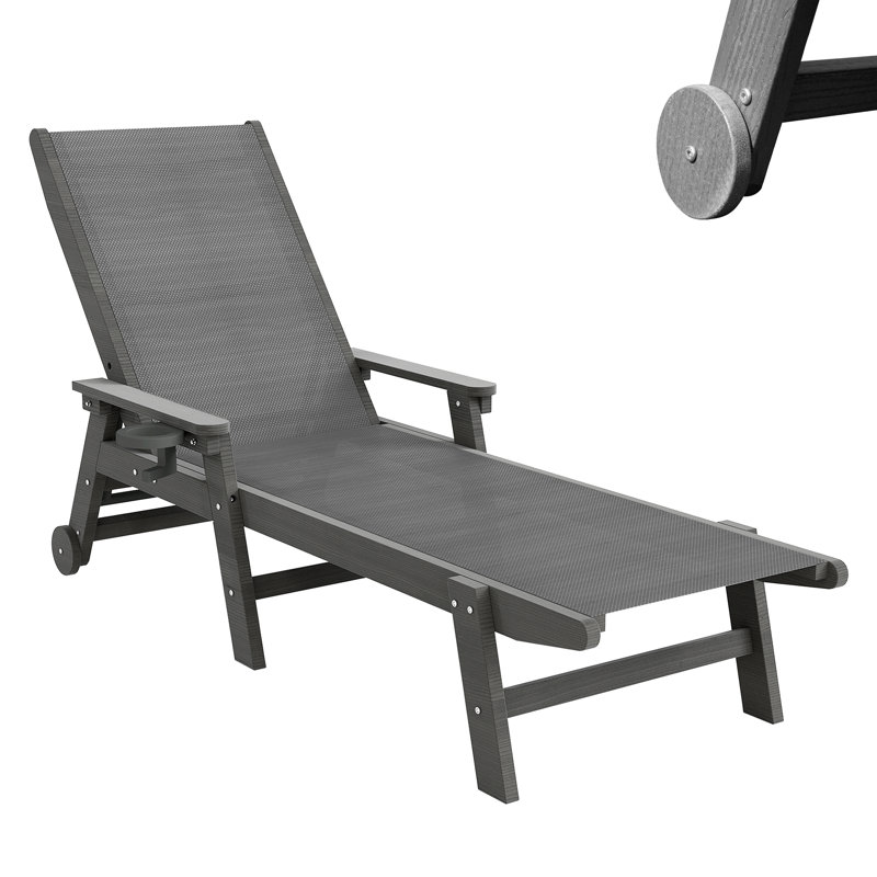 Lounge Chair Outdoor, Hdpe Chaise Lounge Outdoor With Wheels, Patio Lounge Chair Adjustable 5-Position Recliner For Patio, Poolside, Yard