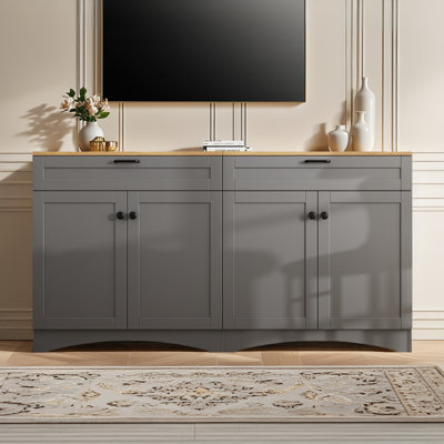 Farmhouse Tv Stand With 2 Drawers For Tvs Up To 70", Versatile Wood Grain Sideboard With Adjustable Shelves, Mid-century Buffet Cabinet With Rustic Handles
