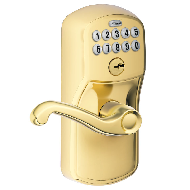 Flair Keypad Lever with Plymouth Trim, Polished Brass