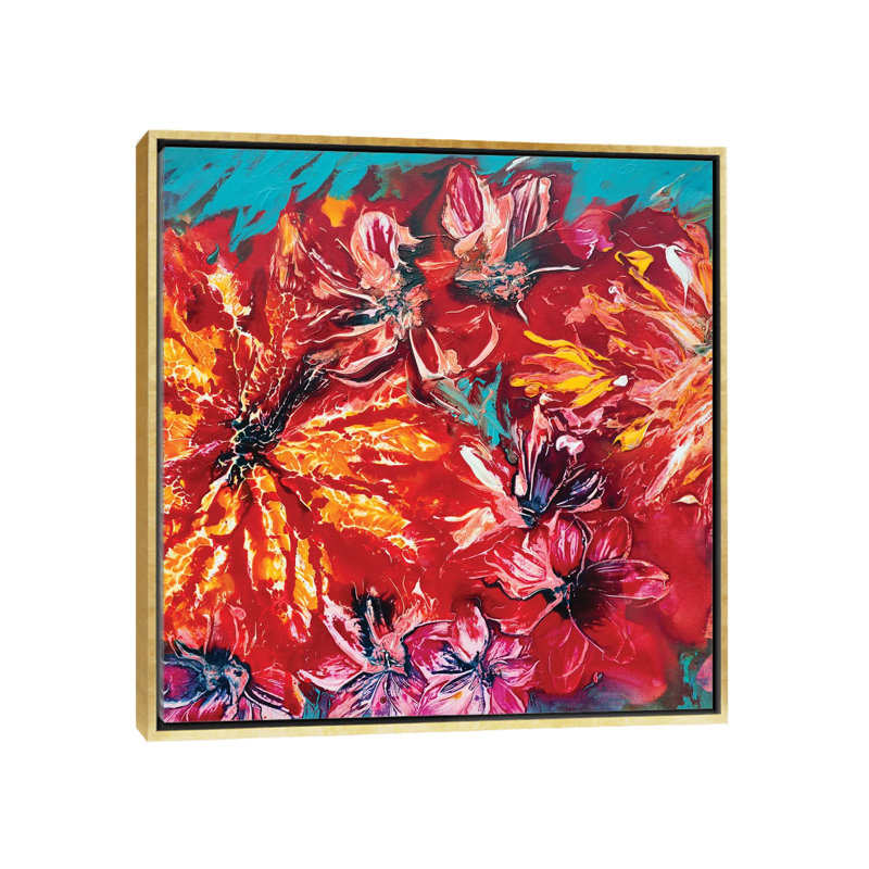 "Jardin tropical II" par Francoise Wattré - reproduction d'art, Aucun mat, H 26 po x l 26 po x P 1,5 po, Toile encadrée d'or