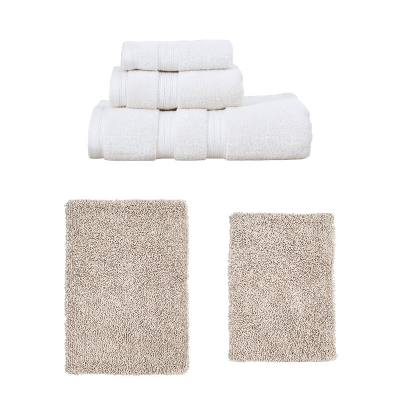 Bruno Collection 100% Soft Cotton 3 Pc Towel Set & 2 Pc Bath Rug Set, (Set of 5), Ivory