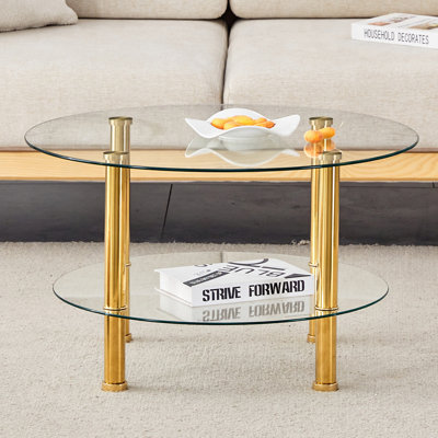 Table basse ronde avec tablette de plancher