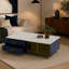 Modern Navy Blue Coffee Table with 2 Glass Door Storage, 4 Drawers, Gold Metal Legs, and Multi-Color Lighting in 47.2''