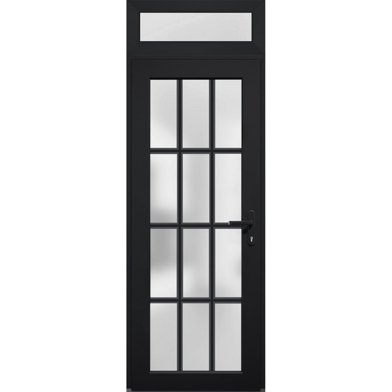 Façade extérieure avant porte en verre givré fibre de verre givré / Manux 8312 noir mat / fenêtre extérieure supérieure / bureau Portes d'entrée commerciales et résidentielles - l 30 po x H 80 po + 14 po - Gauche