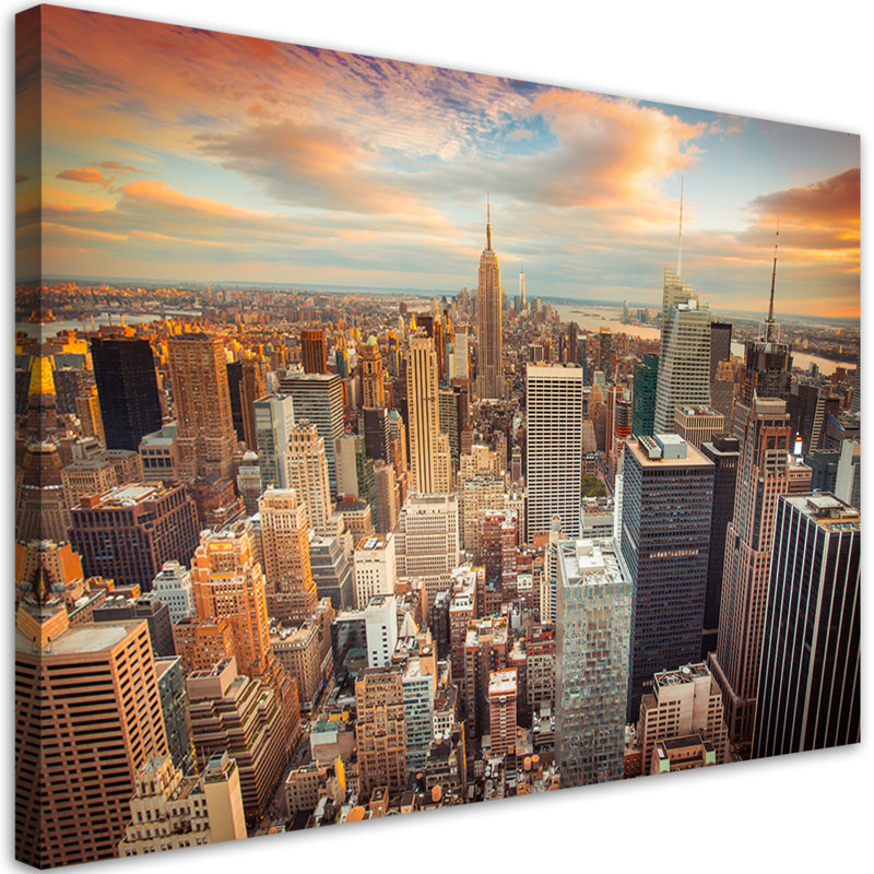 Sunset Over New York - No Frame Print on Canvas, 60cm H x 90cm W