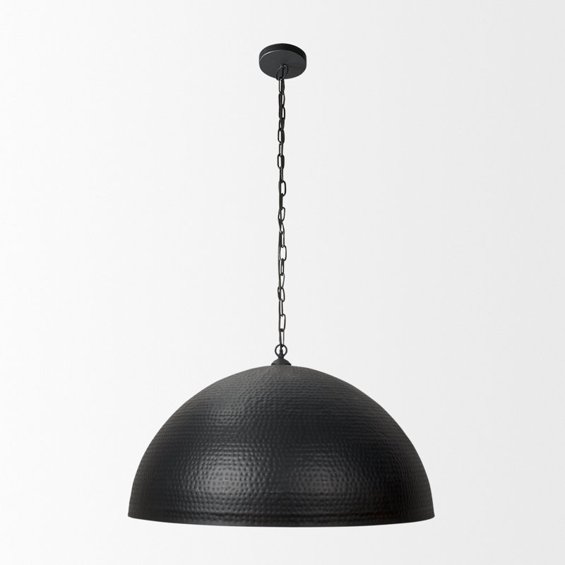 Cartie Hammered Metal Dome Pendant Light, 23" H x 36" W x 36" D, Black, Matte Black