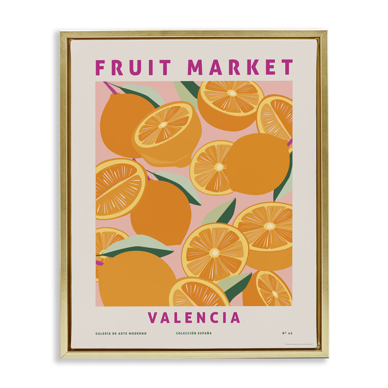 «Fruit Market Oranges» par Reinders, Cadre flottant métallique doré, H 21 po x l 17 po