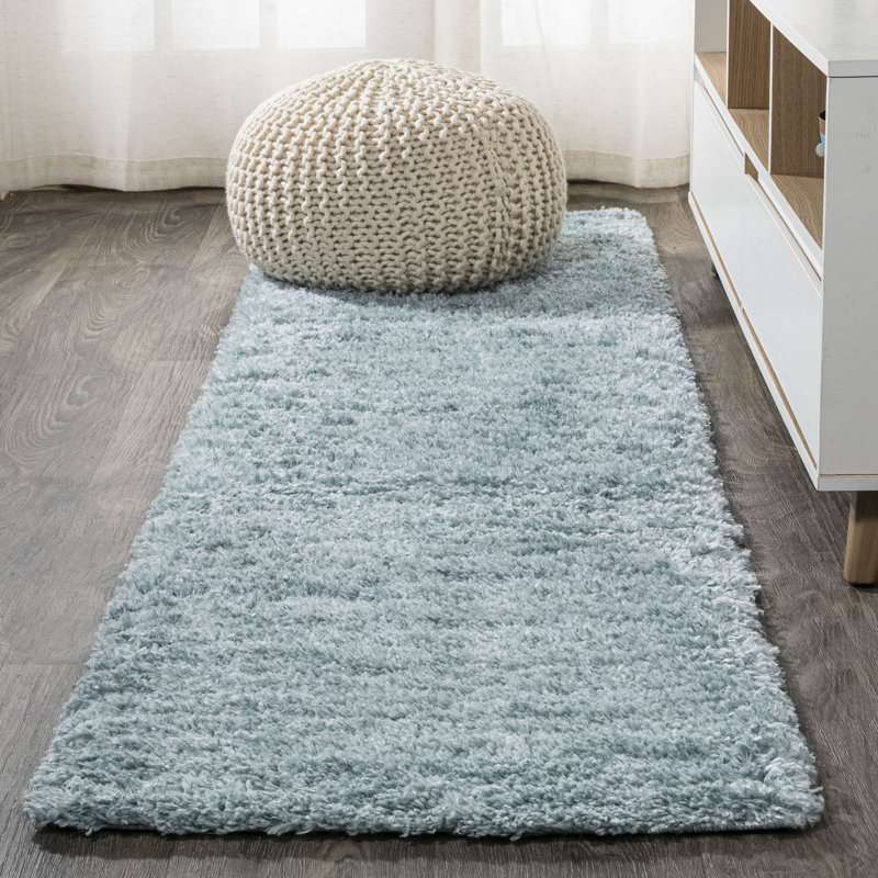 Anttwan Solid Shag Turquoise Rug, Runner 2' x 10'