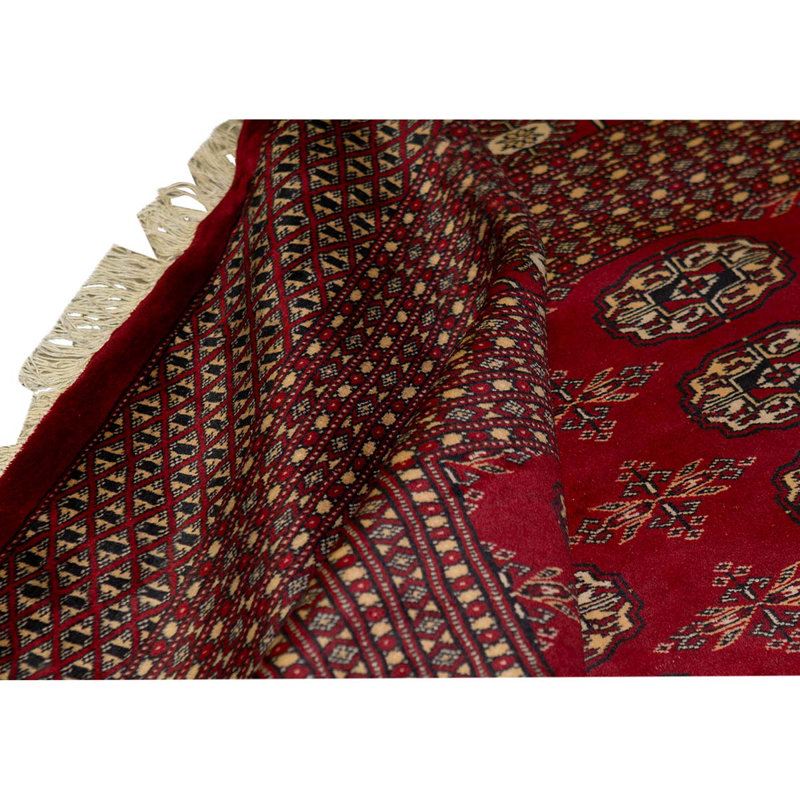 Tapis rouge / brun / beige en laine noué à la main de conception unique 5 pi 1 po x 7 pi 10 po