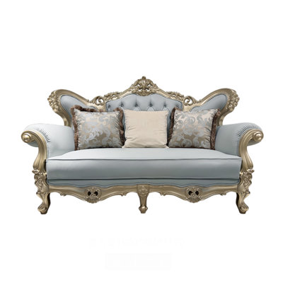 European-style Solid Wood Carved Sofa Upholstered 74.8'' Loveseat