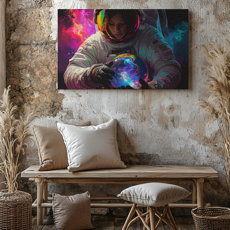 Toile, art mural, astronaute dans la nébuleuse, art exploratoire Canvascosmic, H 9 po x l 12 po