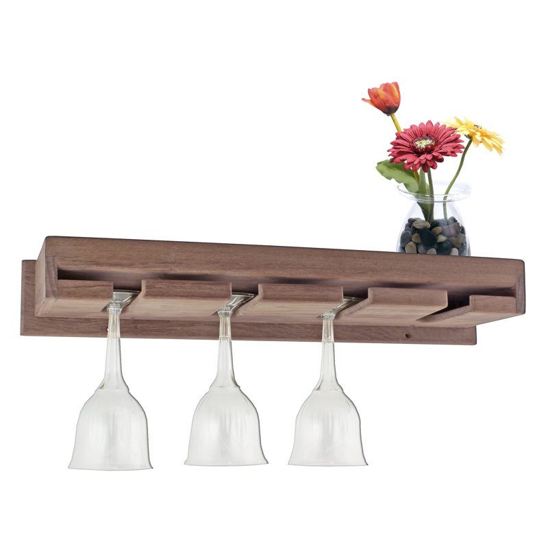 Erithon Solid Wood Wall Mounted Wine Glass Rack in Unfinished