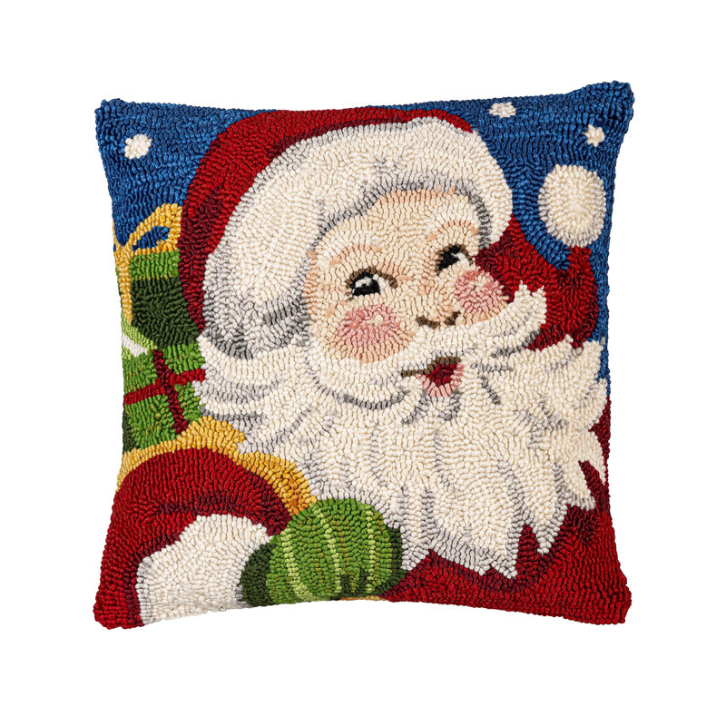 Indoor/Outdoor Hooked Pillow, Polypropylene, Santa, 18"x18"