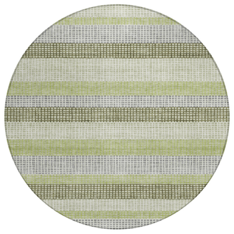 Machine Washable Indoor/Outdoor Xhevrie Aloe Rug, Round 8'
