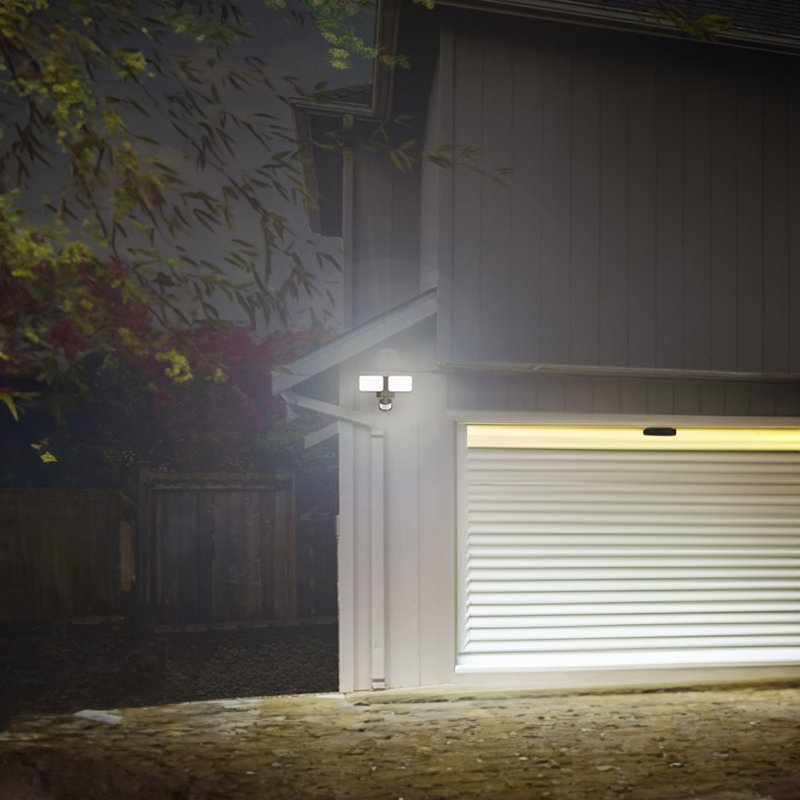 Led Flood Security Light With Gfci Outlets& Motion Sensor, Dusk To Dawn, 5000k Daylight, Bronze