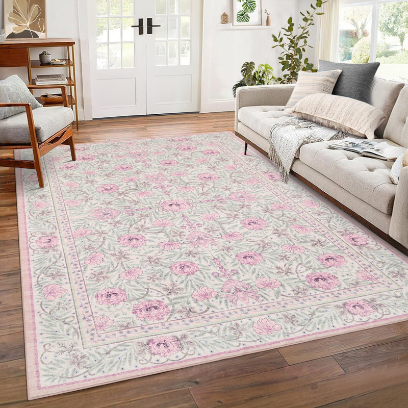 Floral Rugs for Bedroom Girls Soft Washable Non-Slip Living Room Rug Vintage Botanical Boho Flower Carpet for Teens Kids Nursery Playroom Dorm Home Decor