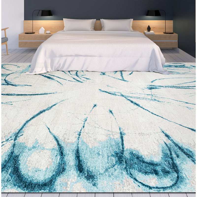 Abstract Area Rug in Teal, Rectangle 8' x 10'