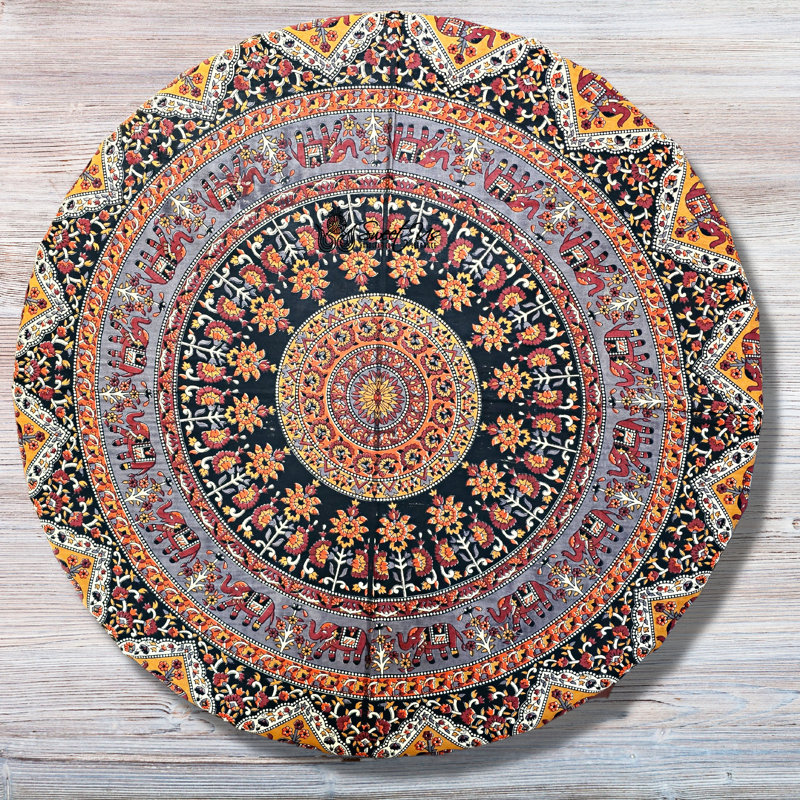 Mnatsagan Floral 100% Cotton Tablecloth Round, Black/Red, 90" Round