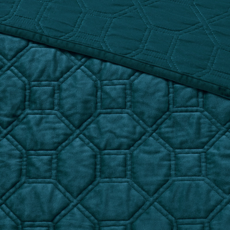 Teal Full Velvet Reversible Quilt Set with Shams