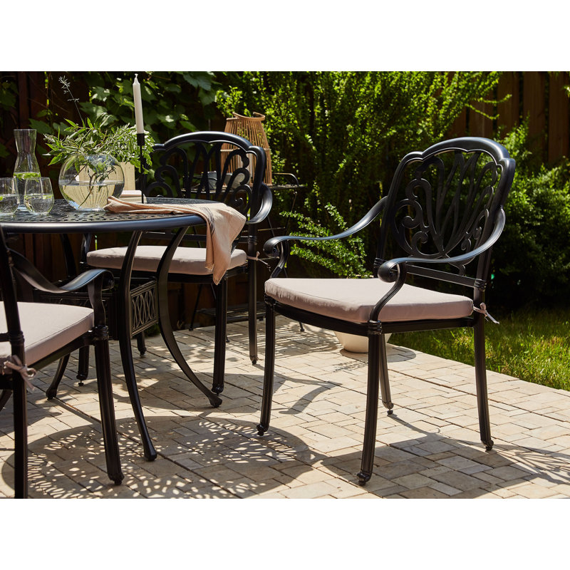 Helland Patio Dining Side Chair with Cushion, Black