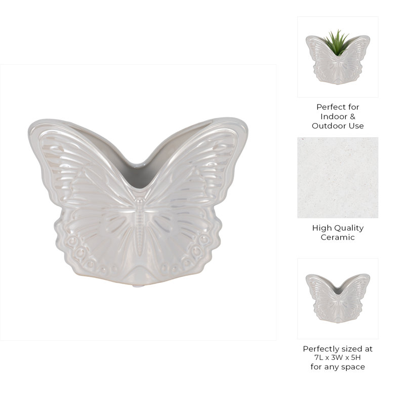 Sagebrook Home 7" Butterfly Planter, Ivory, 5" H x 7" W 3" D