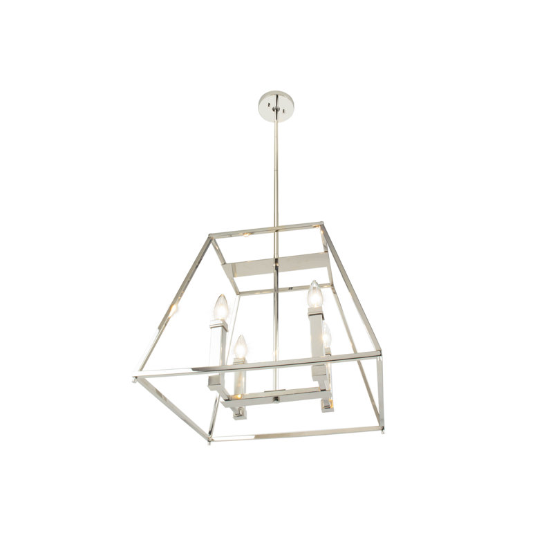 Lustre rectangulaire lanterne 4 lumières Jeffry, H 15 po x l 18 po x P 18 po, Nickel brossé