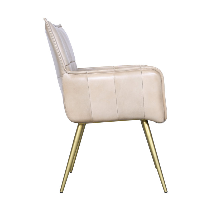 Fauteuil Thorpe en cuir ivoire antique avec pieds dorés