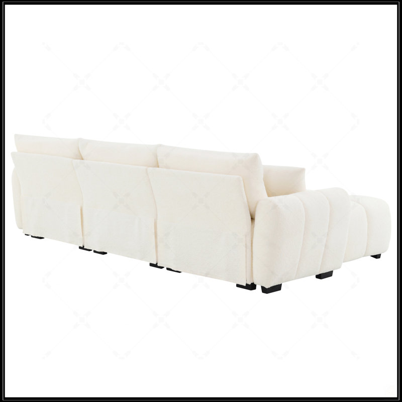 Canapé modulaire en L en forme de L avec siège très grand, conception à tirette, repose-pieds mobile, mousse haute densité et structure en métal et en bois robuste