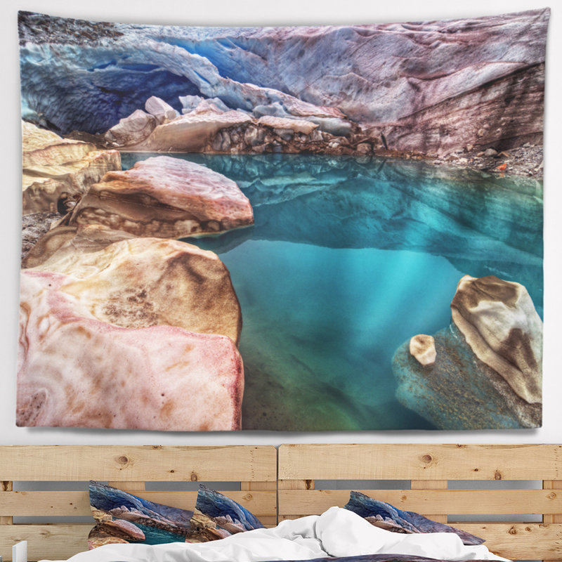 Tapisserie bleu profond en glacier de paysage, H 32 po x l 39 po