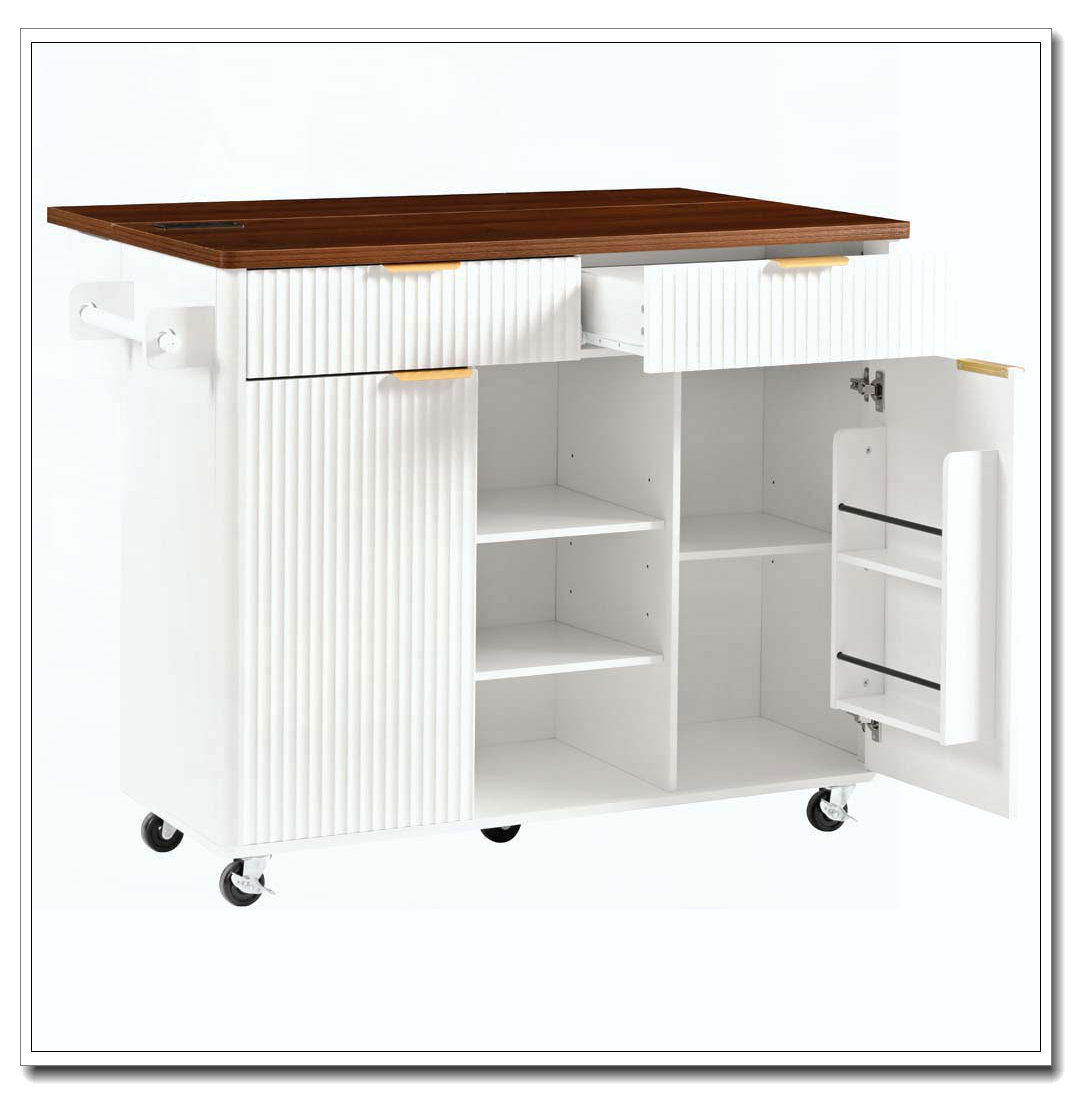 Latitude Run® 52" Fluted Kitchen Island with Drop Leaf, Power Outlet ...
