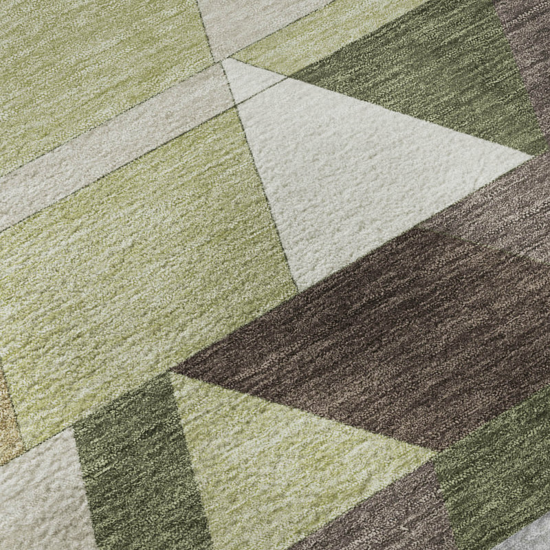 Tapis géométrique Premium lavable à la machine Villers, Olive, 2 pi 6 po x 3 pi 10 po