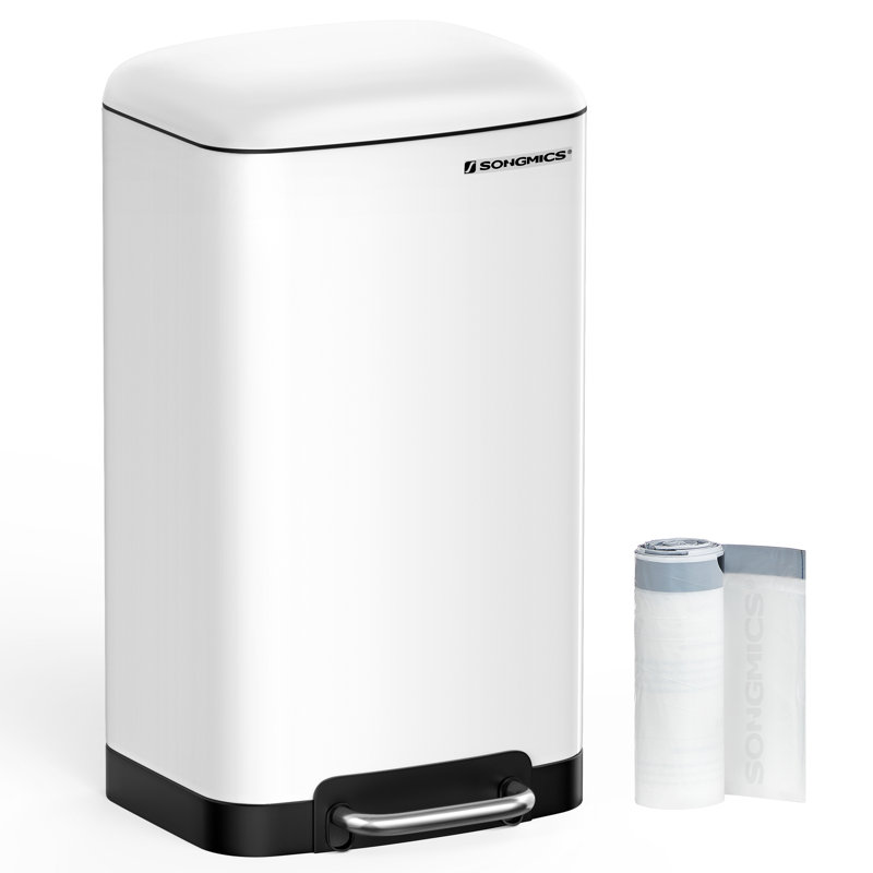 White Stainless Steel 8 Gallon Kitchen Step Trash Can