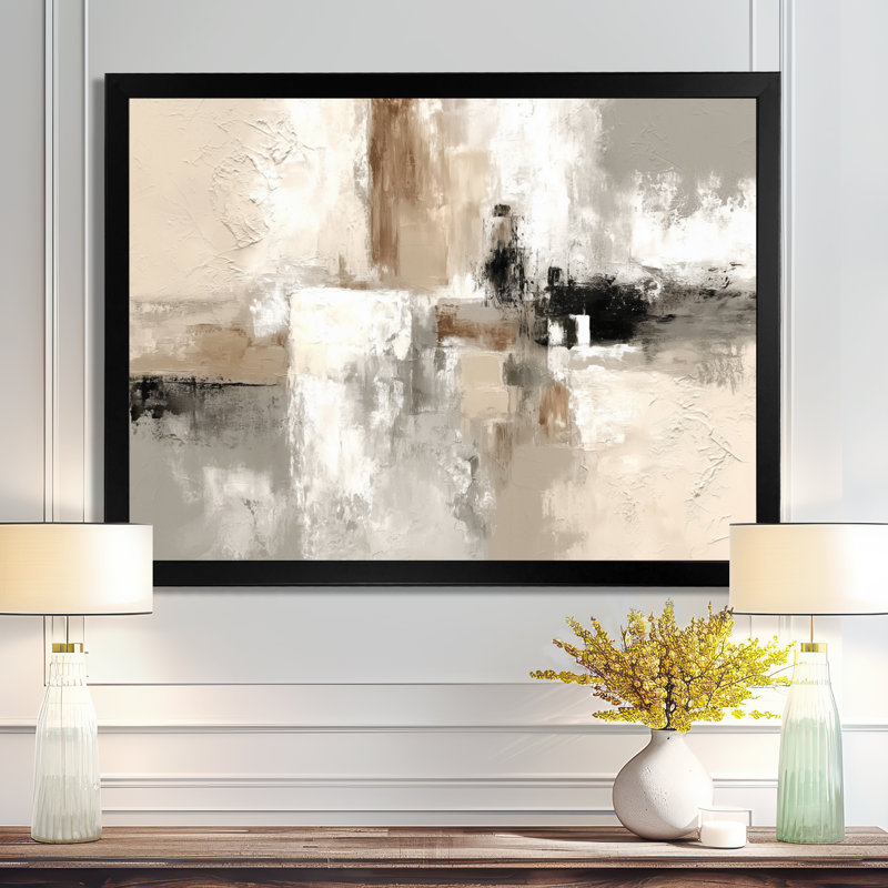 «Brown and Black Brushstroke», peinture abstraite sur toile encadrée, art mural abstrait brun, H 30 po x l 40 po, Noir