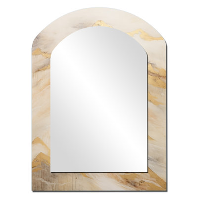 Alpine Mountain Harmony III - Mountains Arch Wall Mirror, Traditional Asymmetrical Decorative Mirror, Printed Metal Art