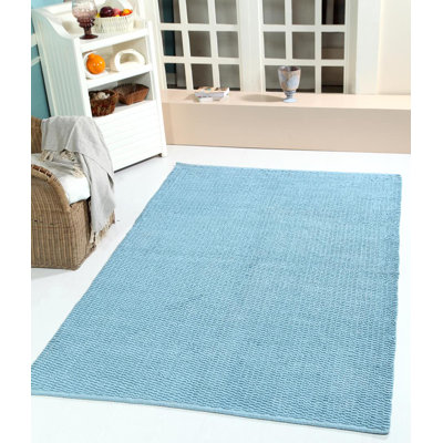 Tapis bleu aqua en coton tissé à la main one-of-kind baltimore oriole Gelman