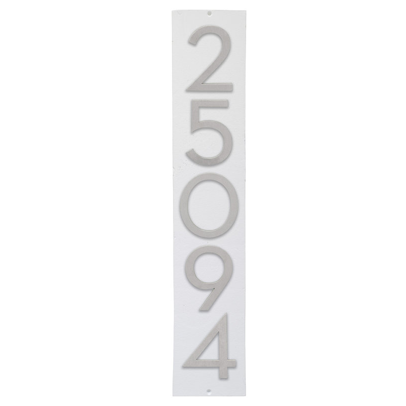 Plaque d'adresse verticale flottante 4 po (5 chiffres), Blanc, Aluminium brossé, Oui