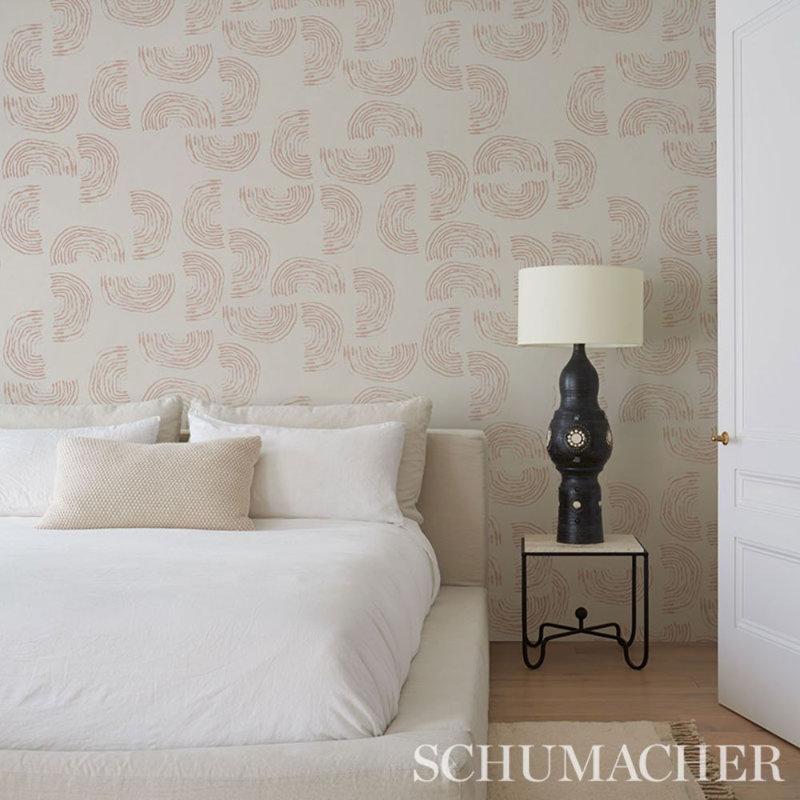 Schumacher x Caroline Z Hurley Quansoo Wallpaper, Coral Ivory