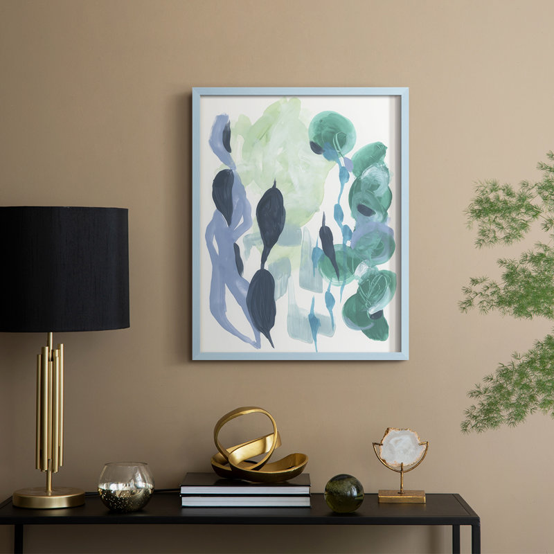 Reproduction encadrée abstrait de varech II - bois massif, H 21 po x l 17 po, Bleu