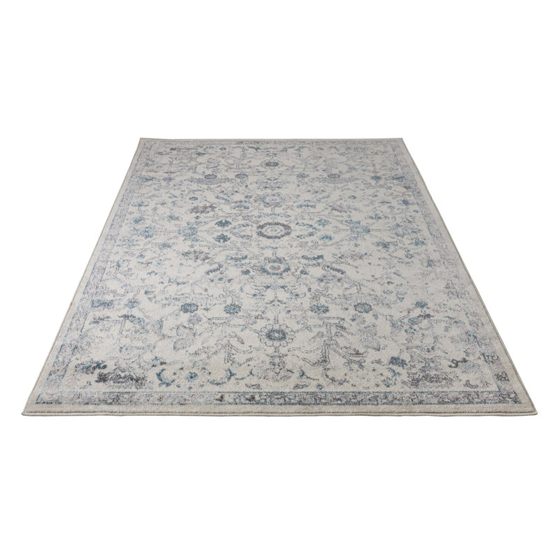 Tapis oriental crème / bleu Somerhill, Rectangle 5 pi 2 po x 7 pi 6 po