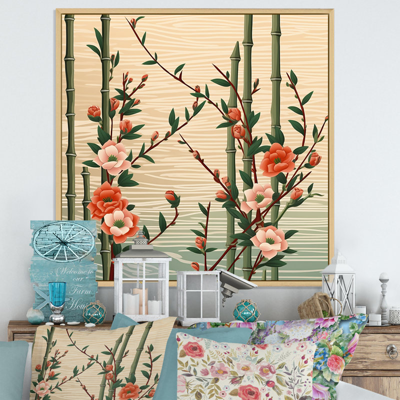 «Bamboo And Plum Blossoms», reproduction d'art sur toile de bambou_106655, H 16 po x l 16 po x P 1 po, Cadre naturel flottant