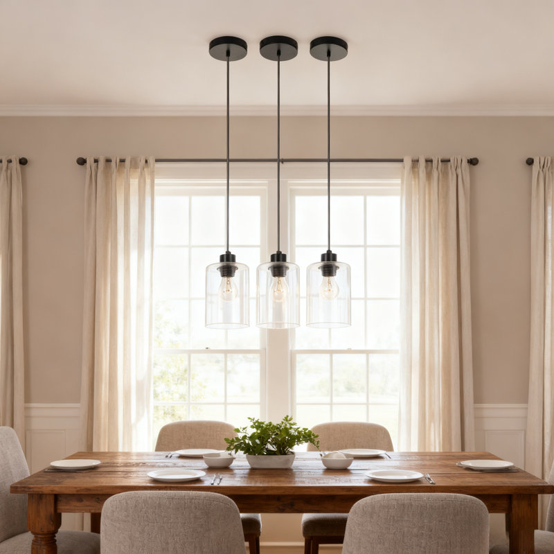 Luminaire suspendu 4,7 po à tête simple en verre noir (3 pièces)