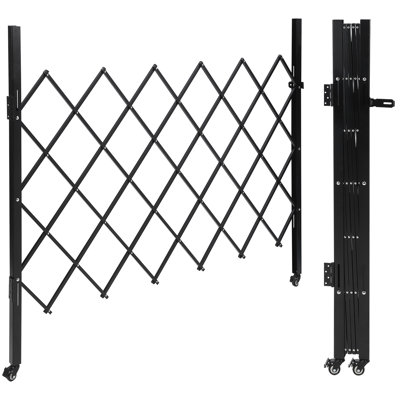 Expandable Folding Steel Security Gate, Scissor‑Style Barrier with 360‑Degree Locking Casters and Padlock for Driveway, Yard, Garden, Black Finish