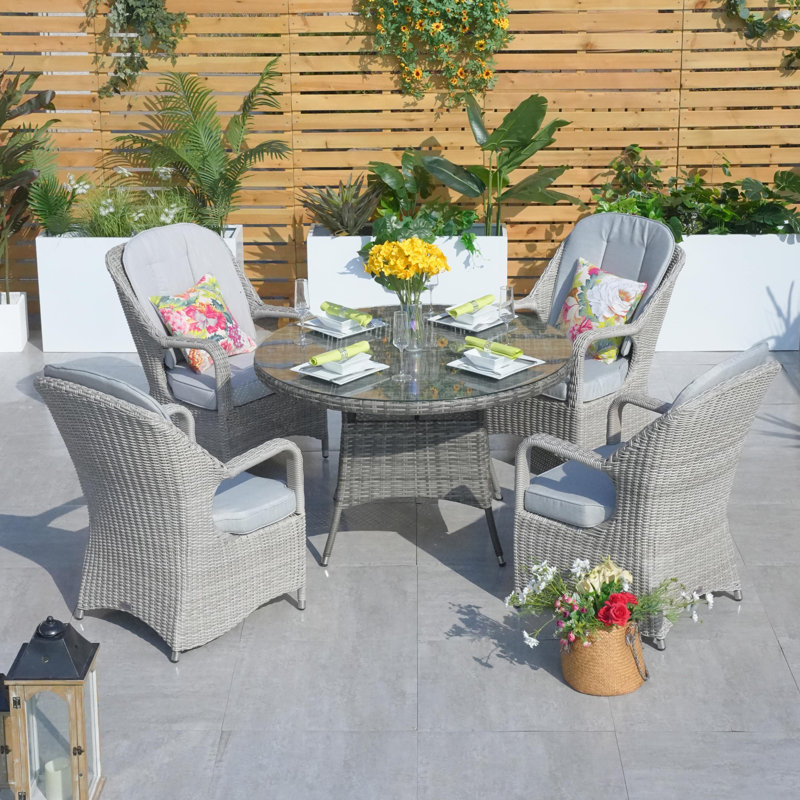 4 - Person Wicker Patio Dining Set with Round Table , Cushions Included