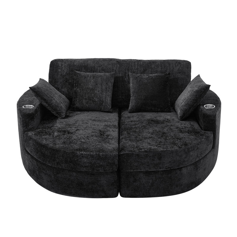 Fauteuil demi-tonneau rembourré avec porte-gobelets, Noir