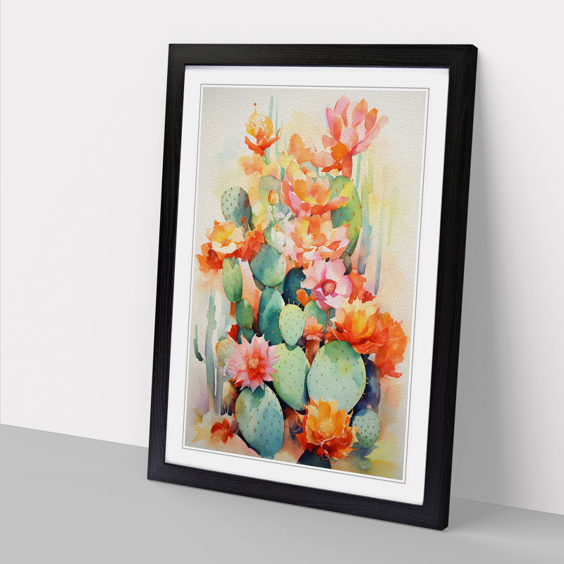 Cactus Abstract Art - Framed Print, 34cm H x 25cm W x 2cm D, Black