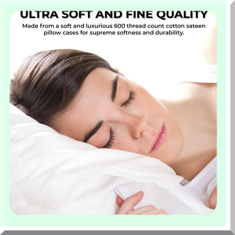 Luxury Sky Blue Sateen Pillowcase Set - 600 Thread Count Standard Size Bed Pillow Covers - Soft Cotton Bedding - Set of 2 Solid Color
