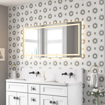Miroir de salle de bain 60 po x 28 po à DEL avec avant et rétroéclairage, brouillard, 3 températures de couleur, gradation continue, cadre en aluminium pour un confort moderne et fonctionnel